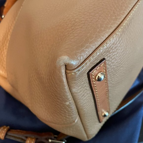 Dooney & Bourke Dillen Double Pocket Satchel Beige Leather Shoulder Handbag - Picture 4 of 5
